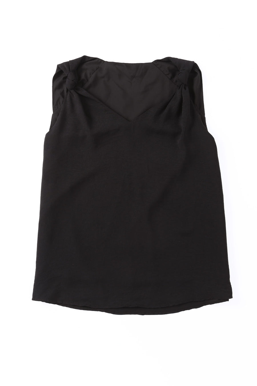 Black V-Neck Knotted Shoulder Tank Top