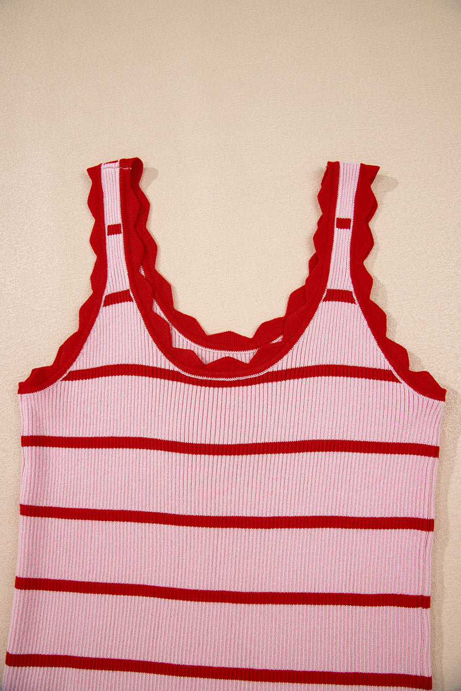 Scalloped Edge Striped Ribbed Tank Top- 2 Colors