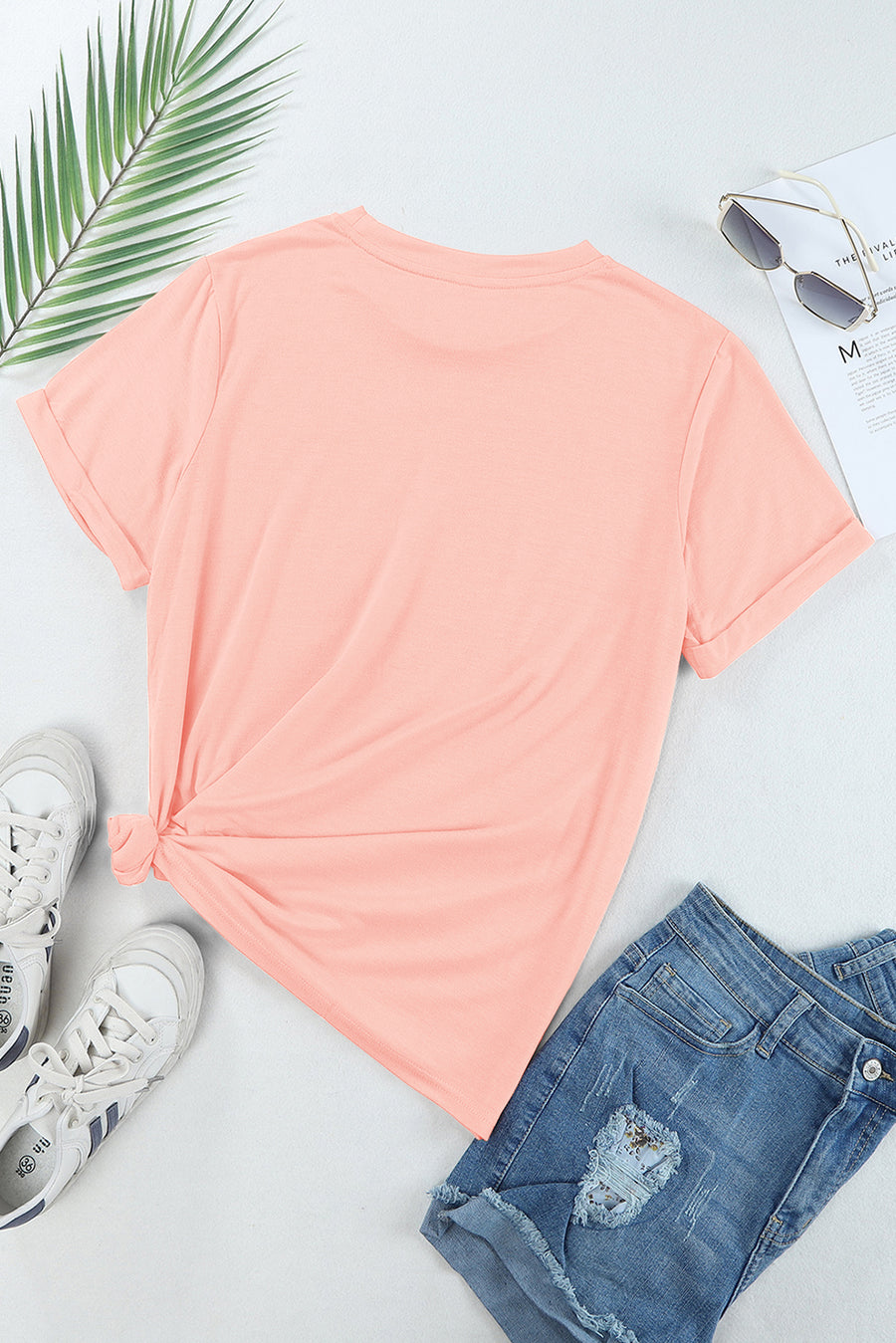 Basic Crew Neck Rolled Sleeve T-Shirt- 12 Colors