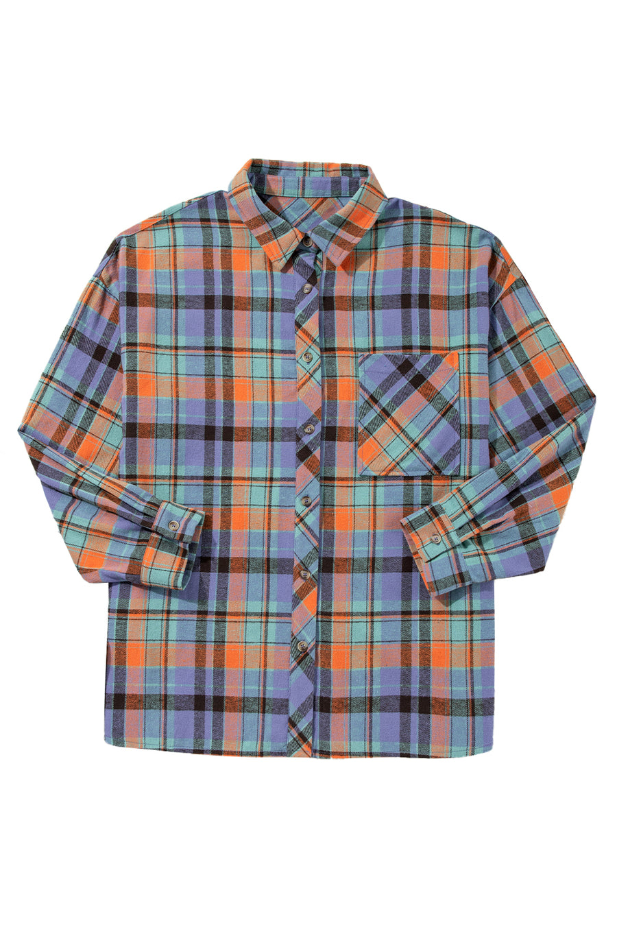 Red Plaid Print Drop Sleeve Loose Shirt Shacket