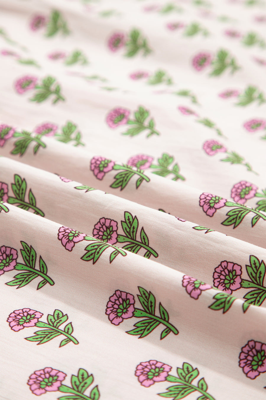 Pink Floral Print V-Neck Scallop Trim Button-Up Short Sleeve Maxi Dress