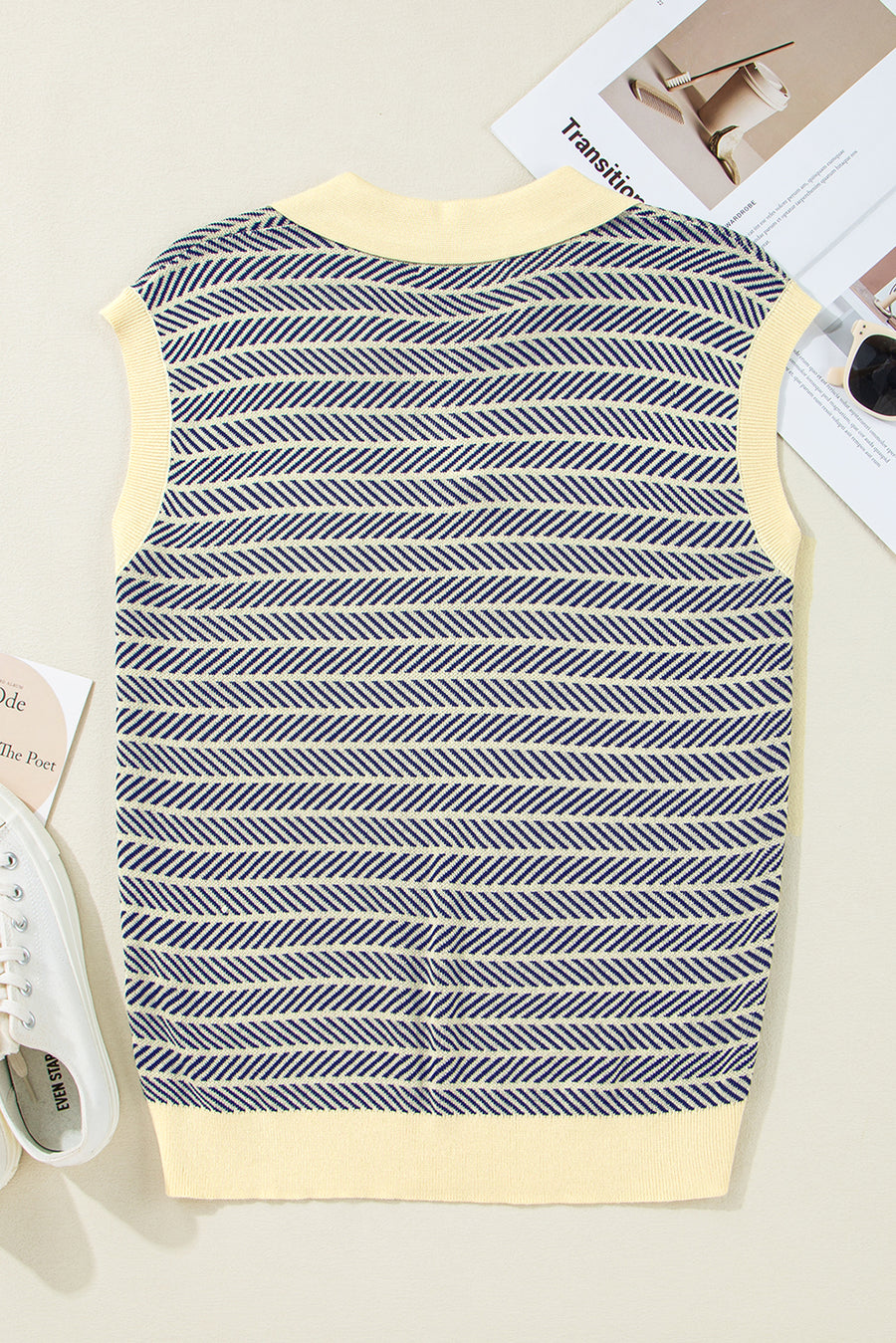 Striped Contrast Trim Sleeveless Collared Sweater- 3 Colors