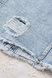 Light Blue Distressed Ripped Raw Hem Denim Jacket