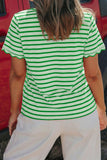 Striped Scalloped Trim Crew Neck Short Sleeve T-Shirt- 5 Colors