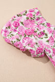 Pink Floral Smocked Puff Sleeve Flowy Midi Dress