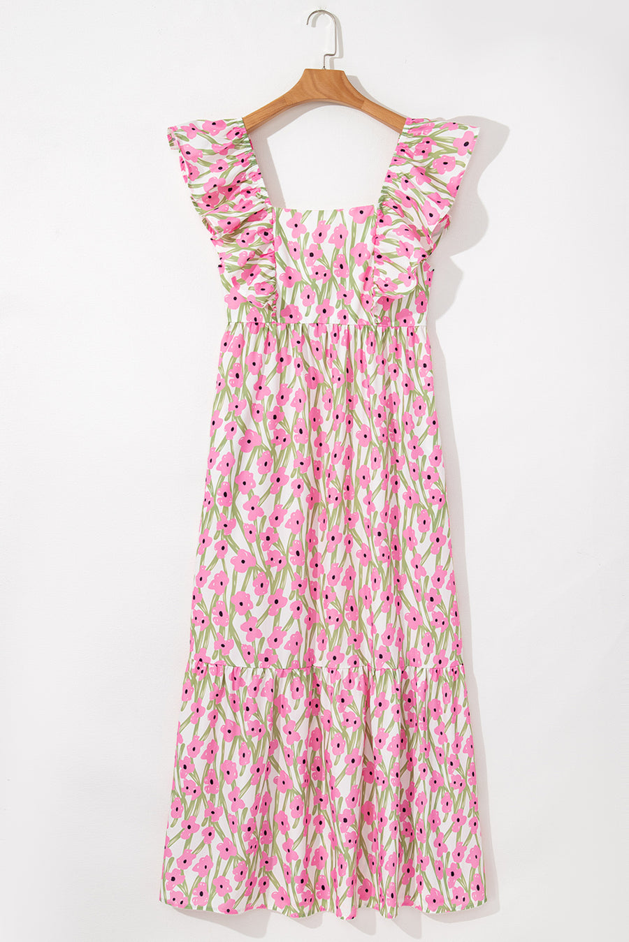 Floral Print Square Neck Ruffled Strap Maxi Dress- 2 Colors