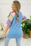 Twist Ribbed Color Block Patchwork Short Sleeve Henley T-Shirt- 2 Colors