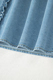 Frill Neck Button-Up Ruffled Short Sleeve Denim Mini Dress- 2 Colors