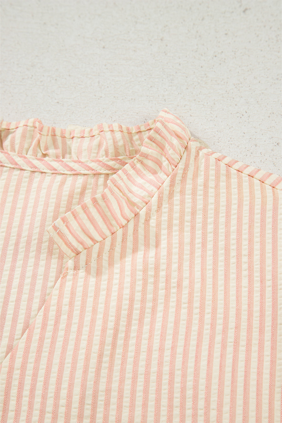 Pink Striped Pearl Beaded Bow Cuff Blouse