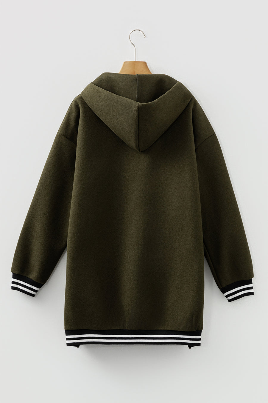 Contrast Cuff Drop Shoulder Zip-Up Tunic Hoodie- 3 Colors