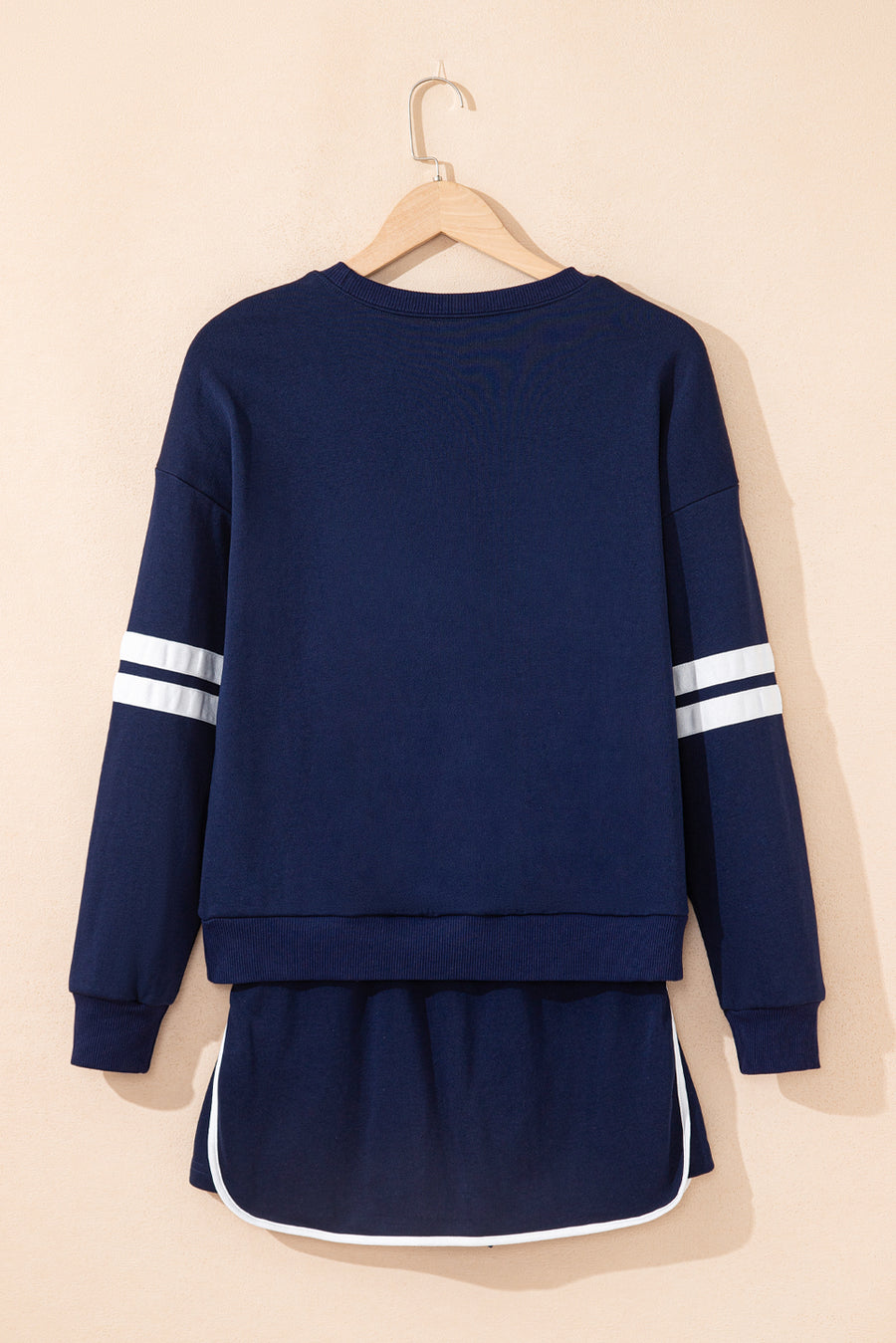 Varsity Striped Drop Shoulder Pullover Sweatshirt & Mini Skort Set- 6 Colors