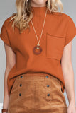 Green Pocket Ribbed Knit Short Sleeve Sweater- 9 Colors