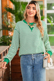 Green Striped Contrast Trim Long Sleeve Shirt