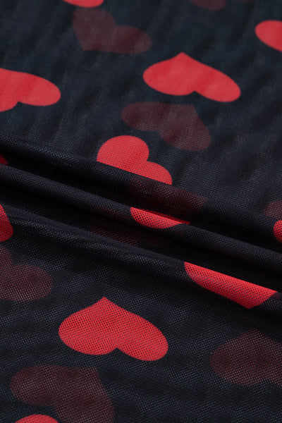 Heart Printed Sheer Mesh Long Sleeve Top- 2 Colors