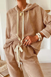 Contrast Drawstring Hoodie and High Waist Pants Corduroy Set- 5 Colors