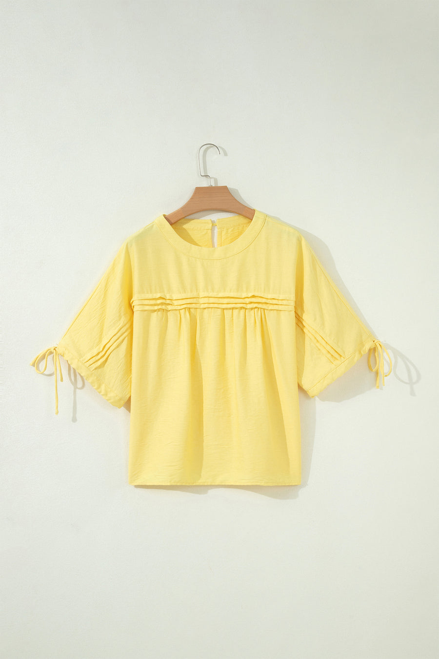 Meadow Mist Green Tie Half Sleeve Pleated Detail Babydoll Blouse