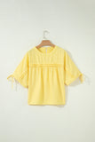 Meadow Mist Green Tie Half Sleeve Pleated Detail Babydoll Blouse