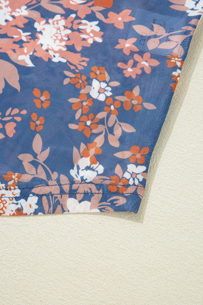 Orchid Petal Allover Floral Print Mesh Long Sleeve Top