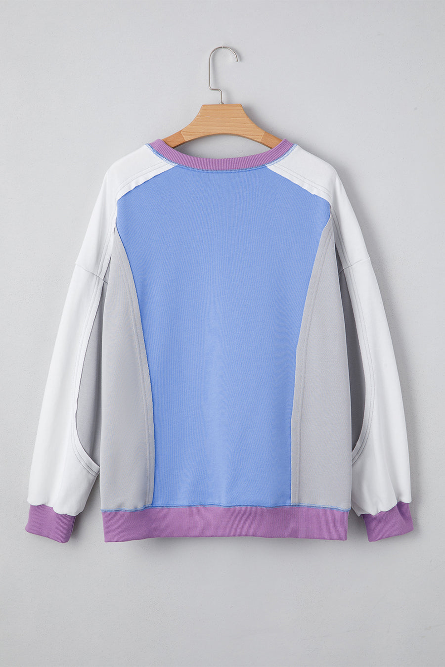 Blue Multi Color Block Patchwork Crew Neck Pullover Sweatshirt