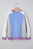 Blue Multi Color Block Patchwork Crew Neck Pullover Sweatshirt