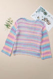 Openwork Side Slit Crew Neck Striped Cover-Up B- 2 Colors