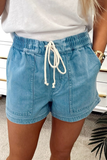 Drawstring Elastic Waist Denim Shorts