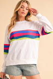 Green Multicolored Wavy Striped Crew Neck Long Sleeve Top- 2 Colors