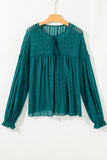 Evergreen Sheer Lace Balloon Sleeve Babydoll Blouse