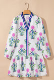 Floral Ruffle Hem Contrast Trim Neckline Mini Dress- 2 Colors