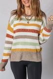 Cream Multi Color Block Drop Shoulder Crew Neck Sweater