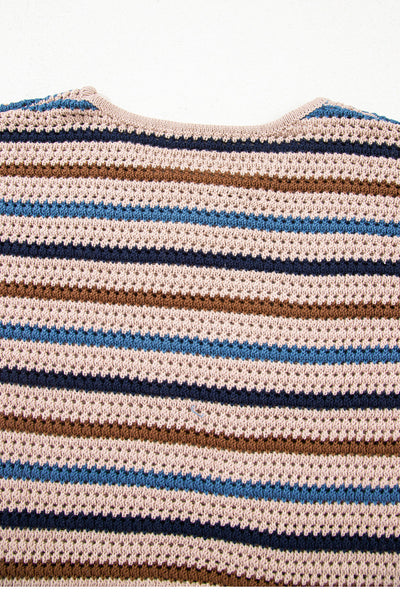 Multicolour Striped Knitted Drop Shoulder Crew Neck Sweater