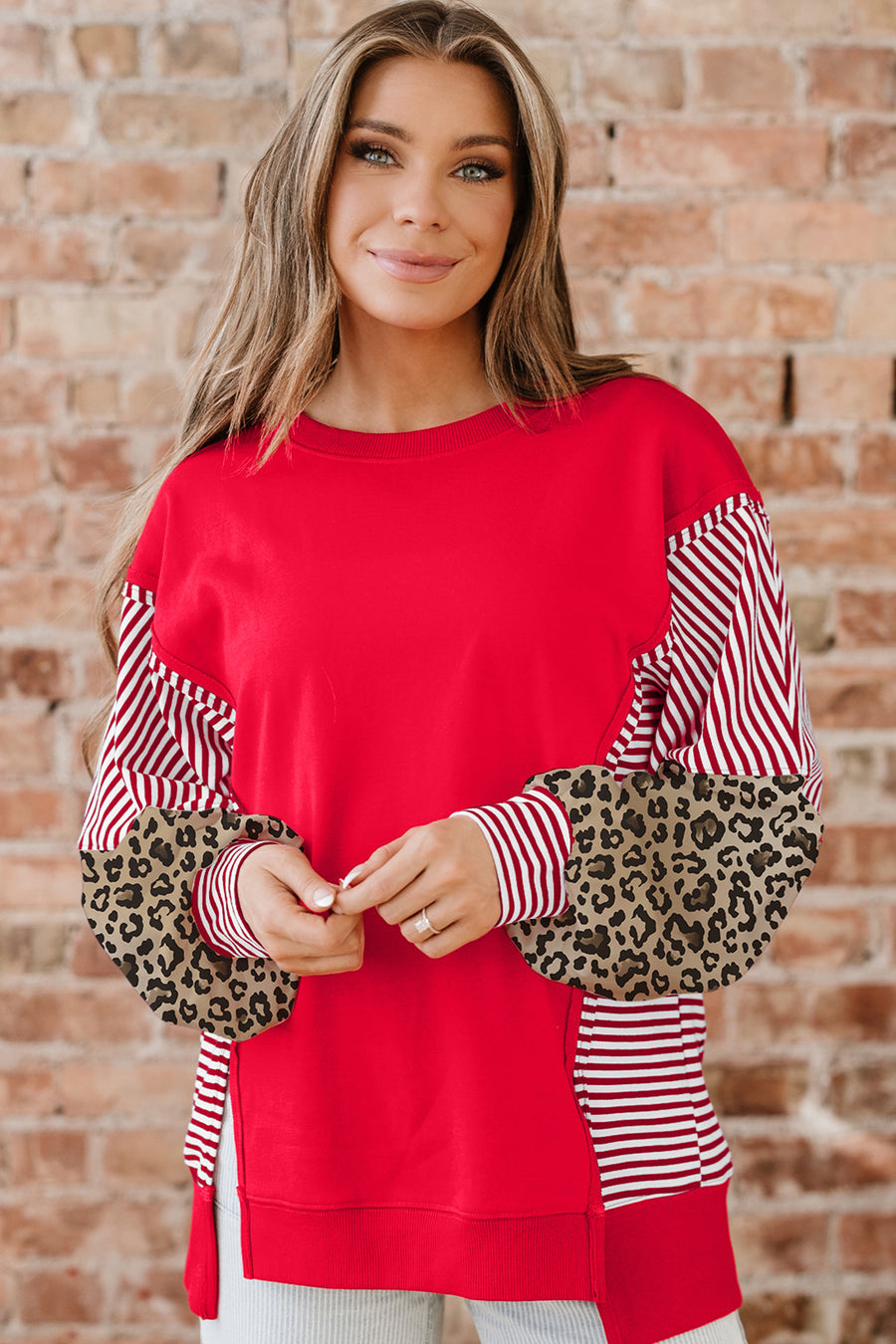 Striped Patchwork Sleeve Colorblock Sweatshirt- 3 Colors