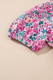 Pink Multi Floral Button-Up Puff Sleeve A-Line Mini Dress