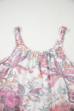 Pink and Lavender Bohemian Floral Tassel Tie V-Neck Mini Dress with Pockets