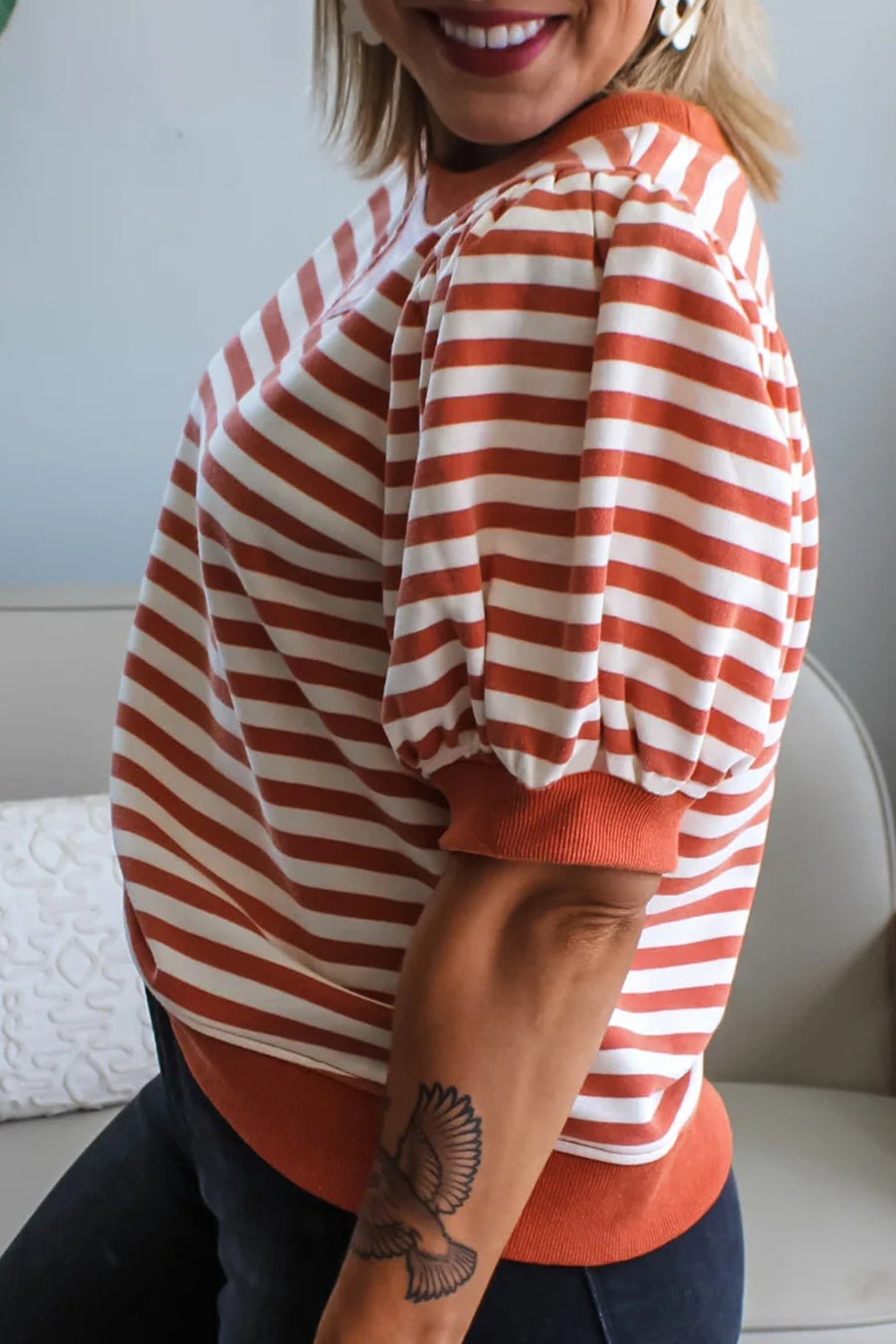 Striped Short Bubble Sleeve T-Shirt- 3 Colors