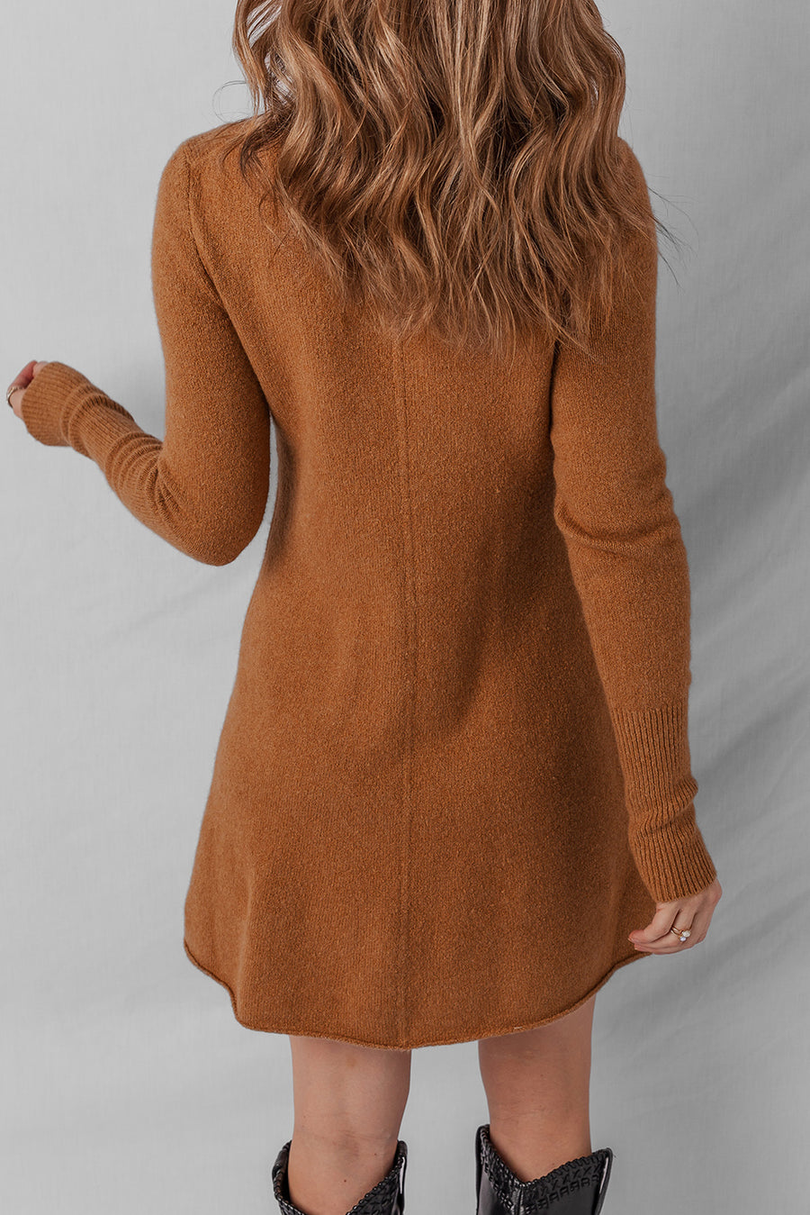 Rust Ribbed Detail Mini Sweater Dress