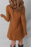 Rust Ribbed Detail Mini Sweater Dress