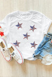 White Sequin American Flag Star Graphic T-Shirt