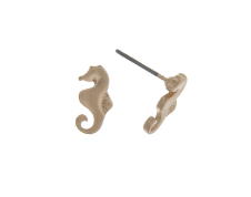 Matte Gold Tone Post Earrings- Seahorse