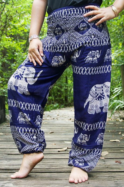Unisex Bohemian Elephant Fence Harem Pants- Blue