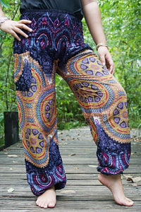 Unisex Bohemian Mandala Psychedelic Harem Pants- Purple Multi