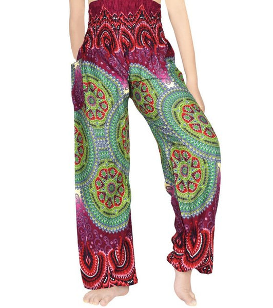 Unisex Bohemian Mandala Geometric Harem Pants- Pink/Green