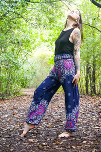 Unisex Bohemian Mandala Floral Harem Pants- Navy/Magenta