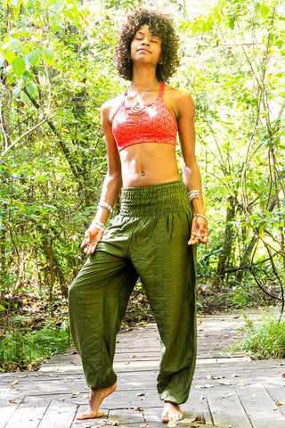 Unisex Bohemian Solid Color Harem Pants- Olive Green