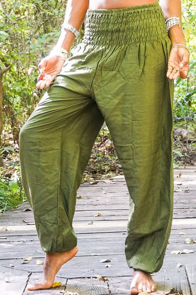 Unisex Bohemian Solid Color Harem Pants- Olive Green