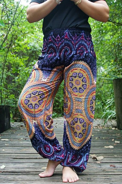 Unisex Bohemian Mandala Psychedelic Harem Pants- Purple Multi
