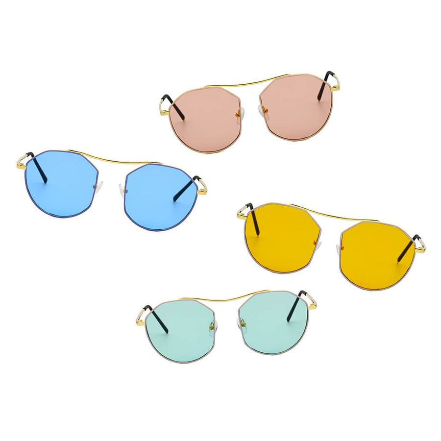 CHOCTAW Round Tinted Geometric Brow-Bar Fashion Sunglasses- 4 Colors