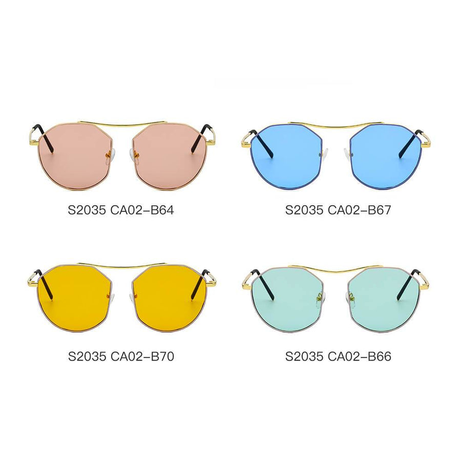 CHOCTAW Round Tinted Geometric Brow-Bar Fashion Sunglasses- 4 Colors