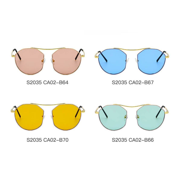 CHOCTAW - Round Tinted Geometric Brow-Bar Fashion Sunglasses