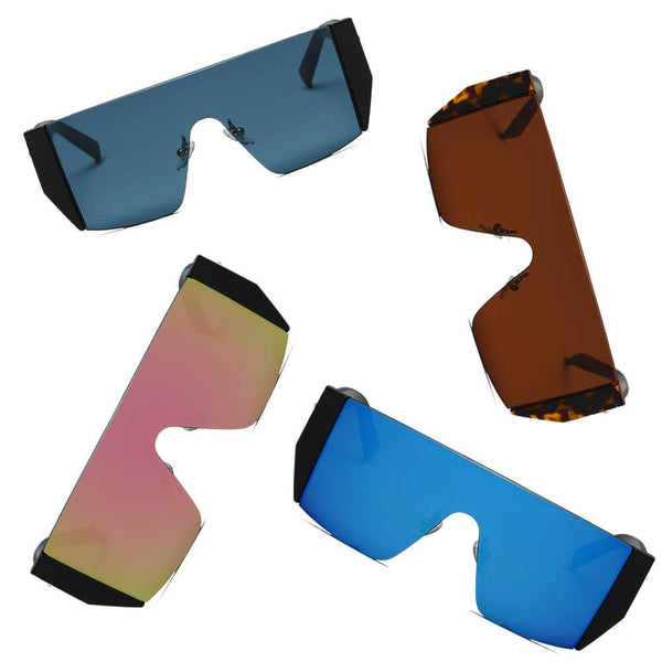 MABLETON | Women Retro Flat Top Lens Square Shield Wrap Around Sunglasses